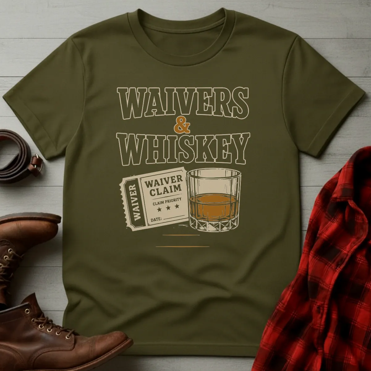 Waivers and Whiskey Fantasy Football T-Shirt