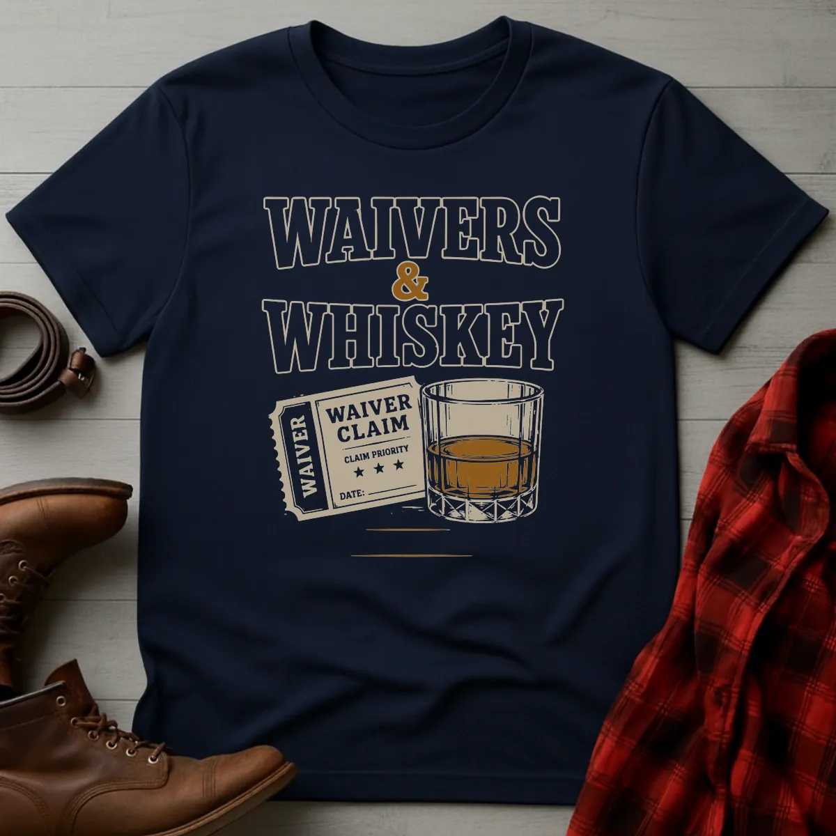 Waivers and Whiskey Fantasy Football T-Shirt