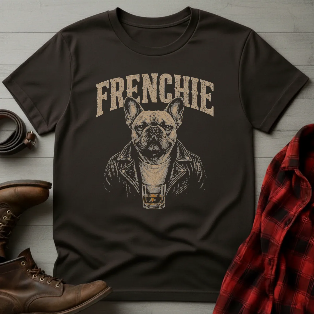 Whiskey Dog Frenchie Leather Jacket T-Shirt