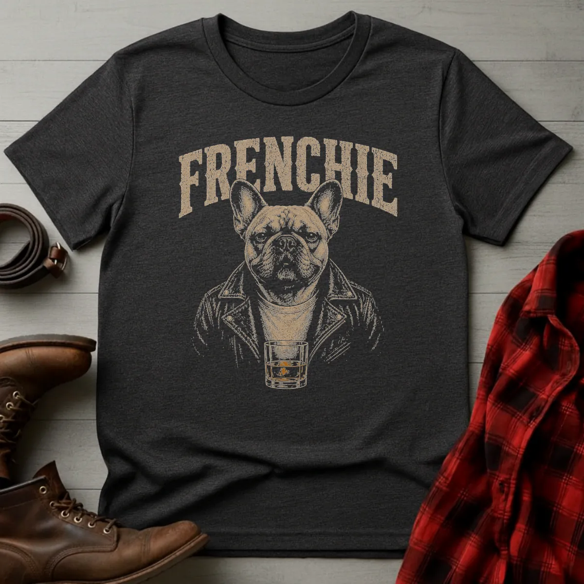 Whiskey Dog Frenchie Leather Jacket T-Shirt