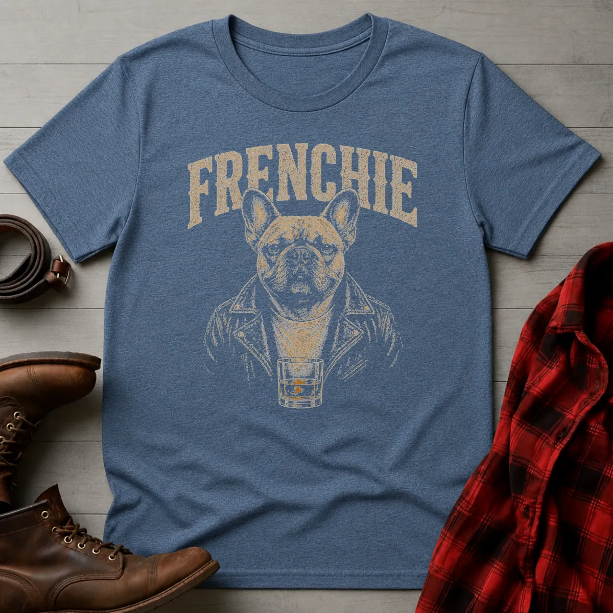Whiskey Dog Frenchie Leather Jacket T-Shirt