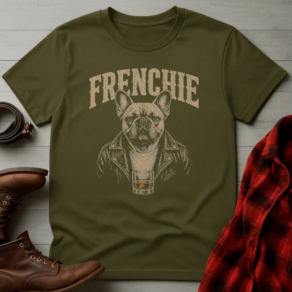 Whiskey Dog Frenchie Leather Jacket T-Shirt