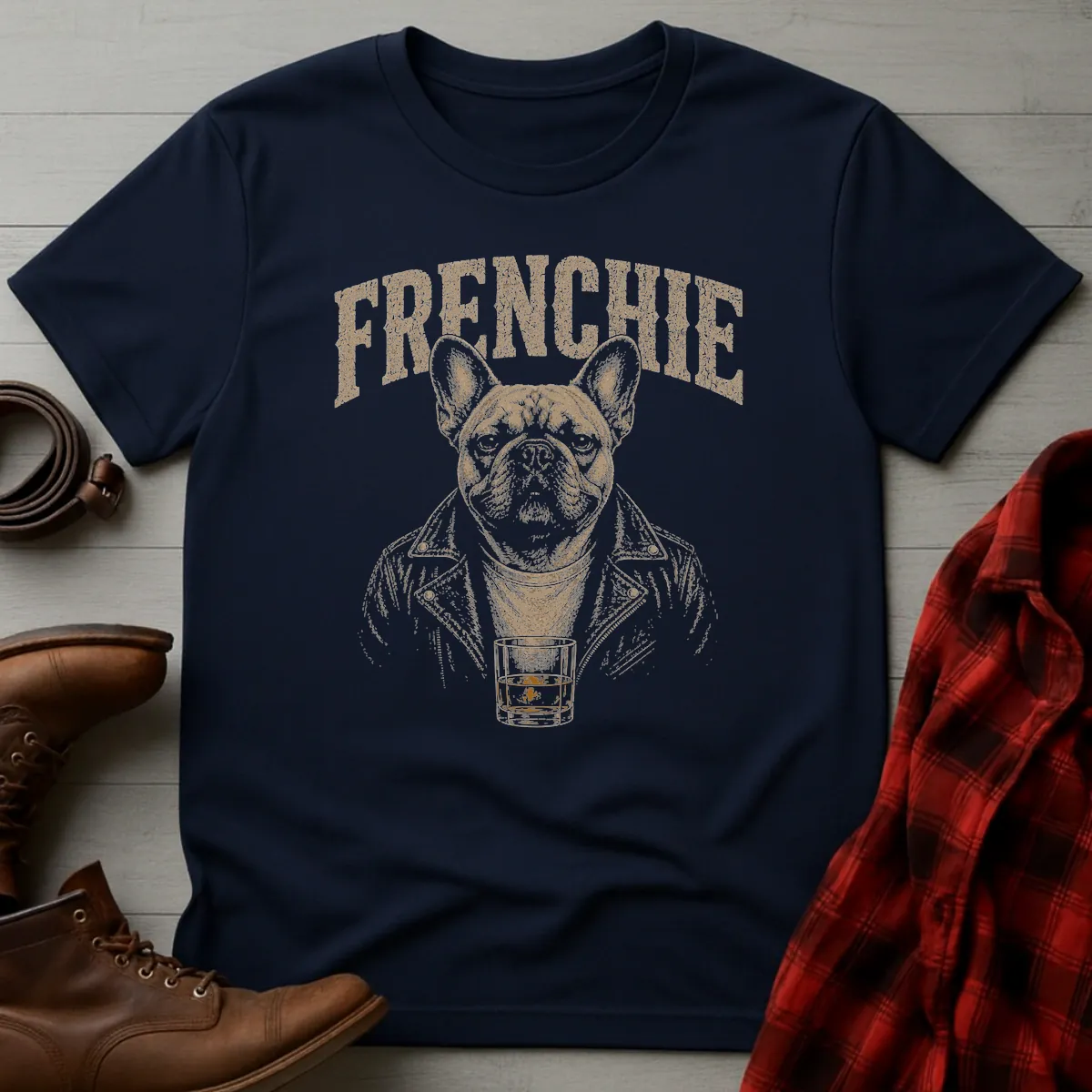 Whiskey Dog Frenchie Leather Jacket T-Shirt