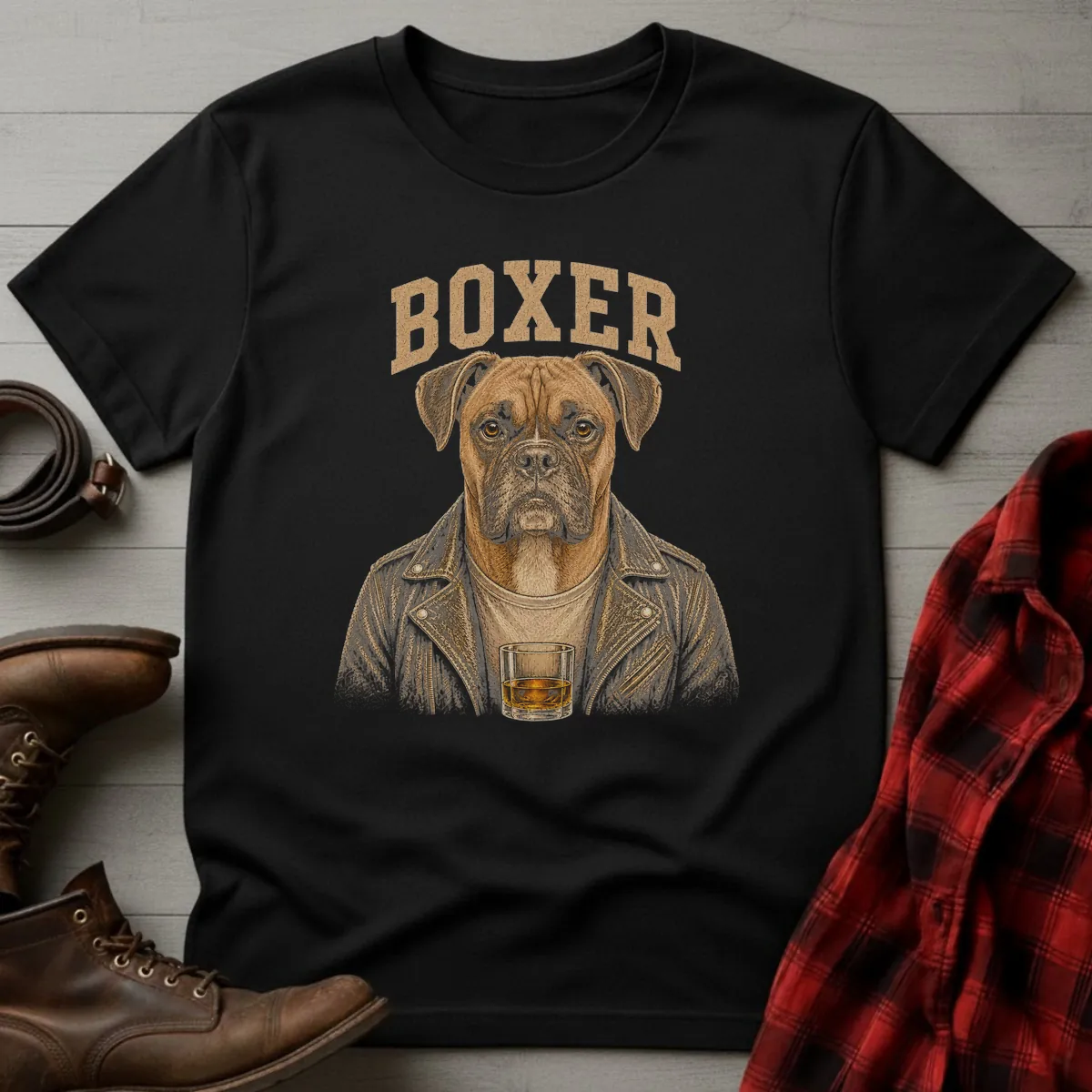 Whiskey Dog Boxer Leather Jacket T-Shirt