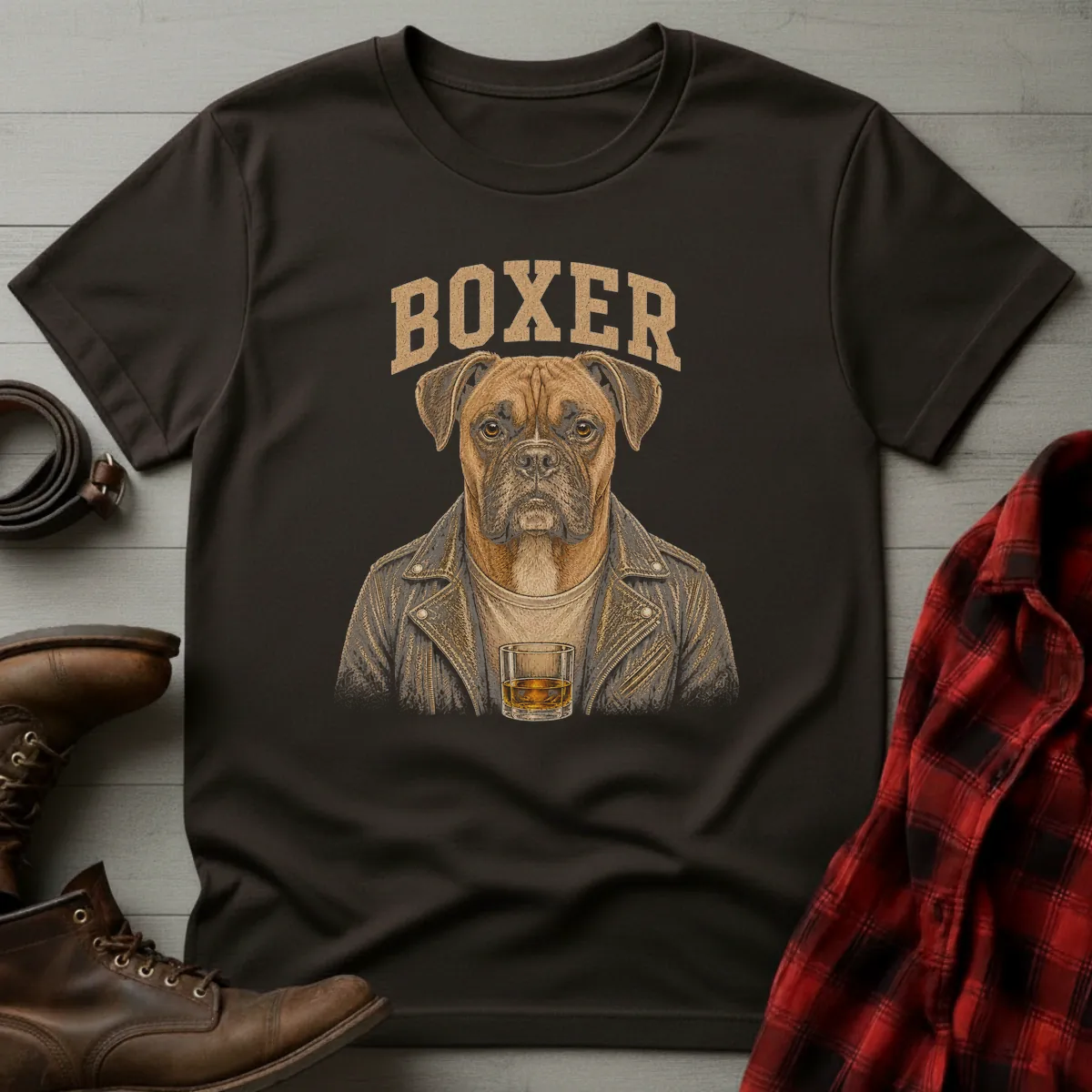Whiskey Dog Boxer Leather Jacket T-Shirt
