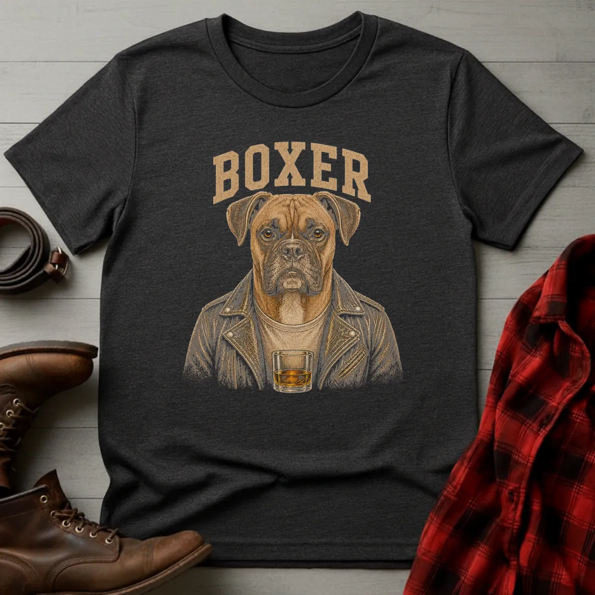 Whiskey Dog Boxer Leather Jacket T-Shirt