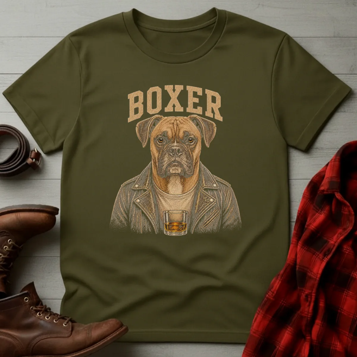 Whiskey Dog Boxer Leather Jacket T-Shirt