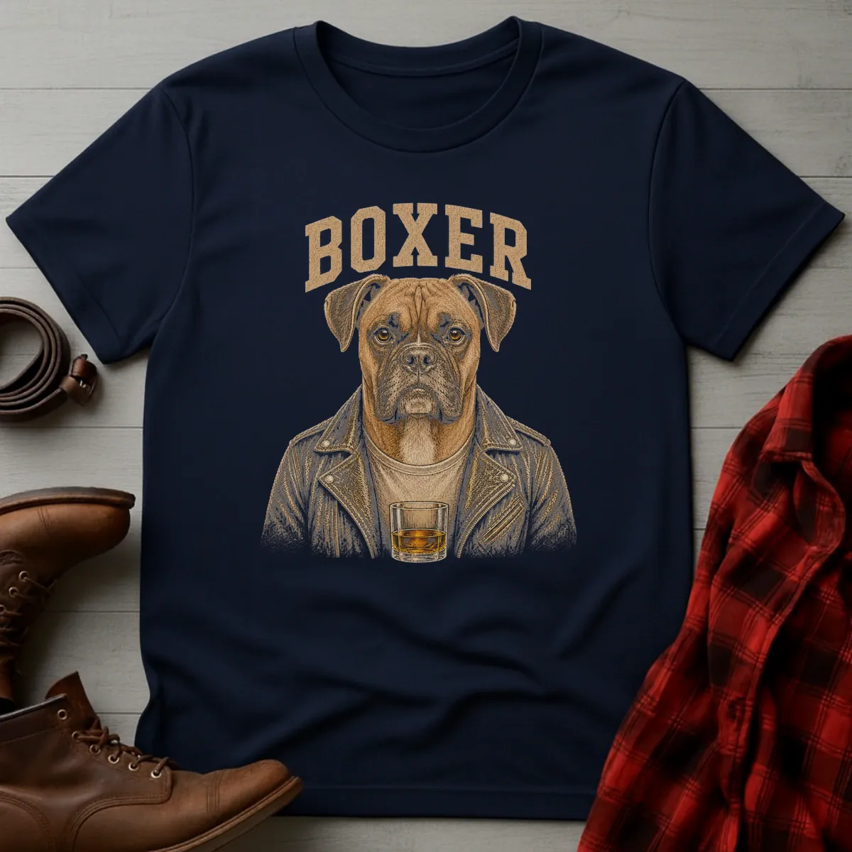 Whiskey Dog Boxer Leather Jacket T-Shirt