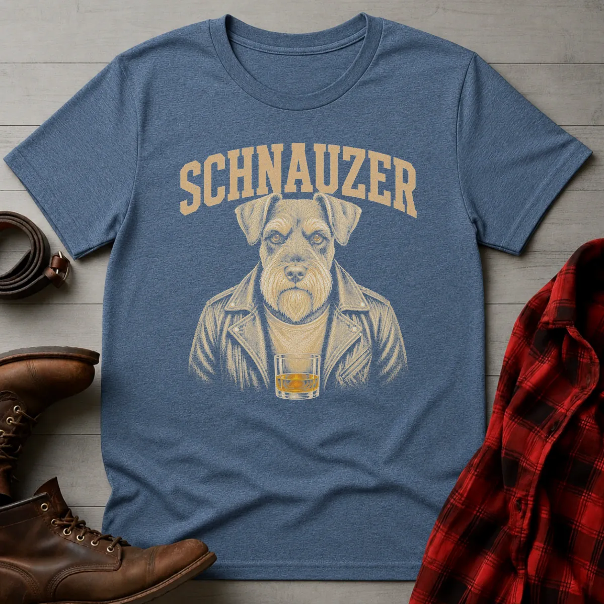 Whiskey Dog Schnauzer Leather Jacket T-Shirt