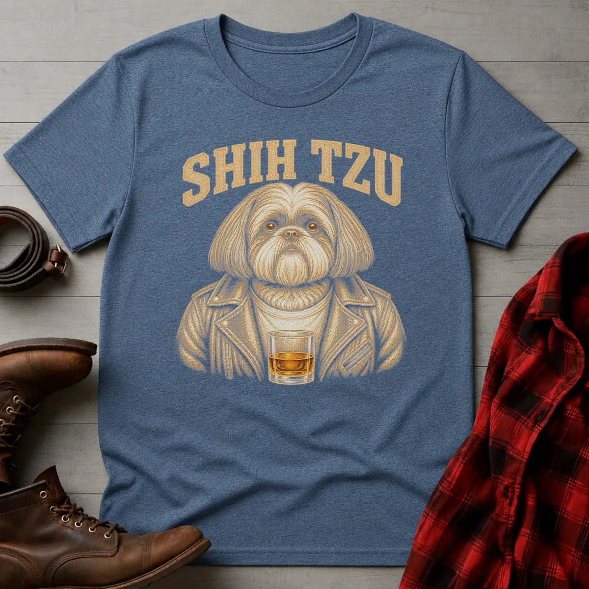 Whiskey Dog Shih Tzu Leather Jacket T-Shirt