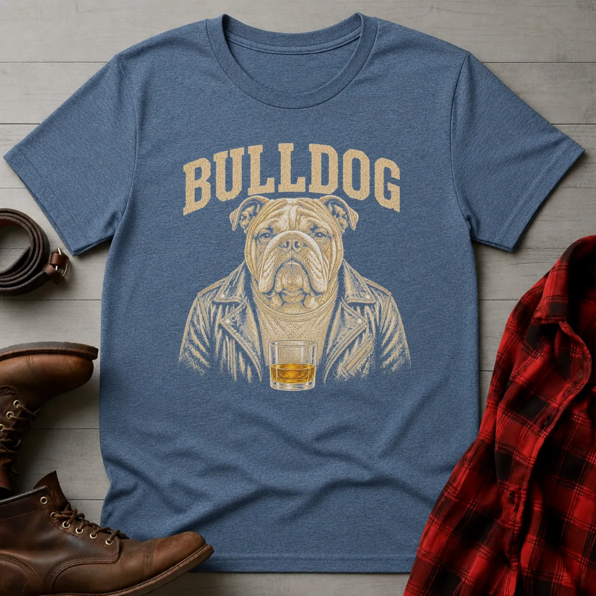 Whiskey Dog Bulldog Leather Jacket T-Shirt