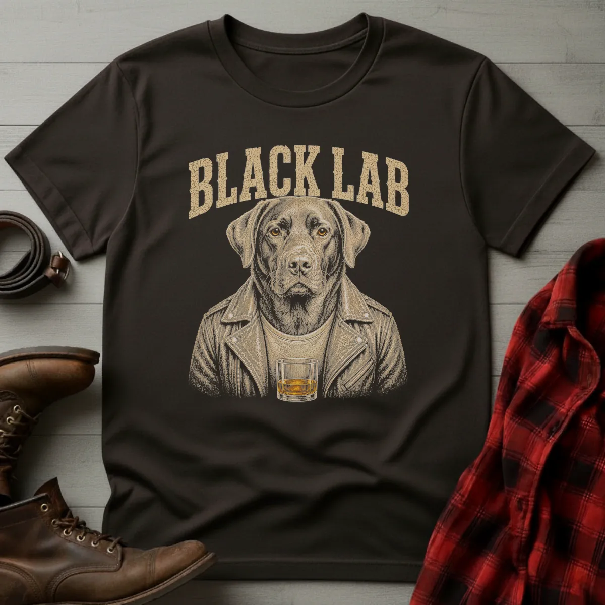 Whiskey Dog Black Lab Leather Jacket T-Shirt
