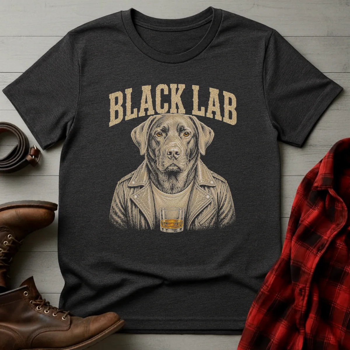 Whiskey Dog Black Lab Leather Jacket T-Shirt