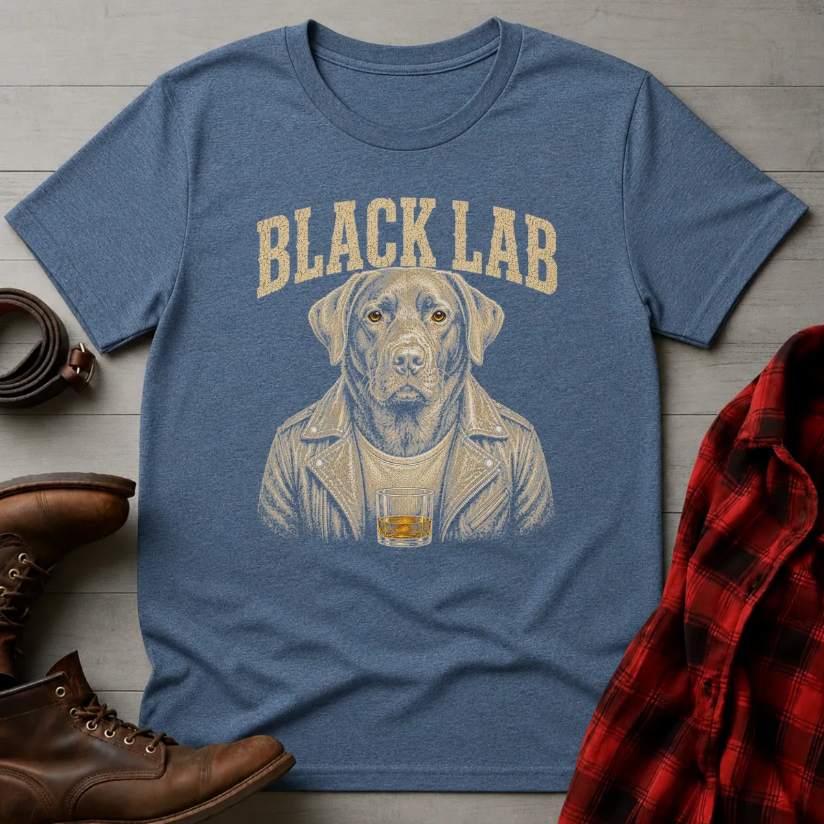 Whiskey Dog Black Lab Leather Jacket T-Shirt