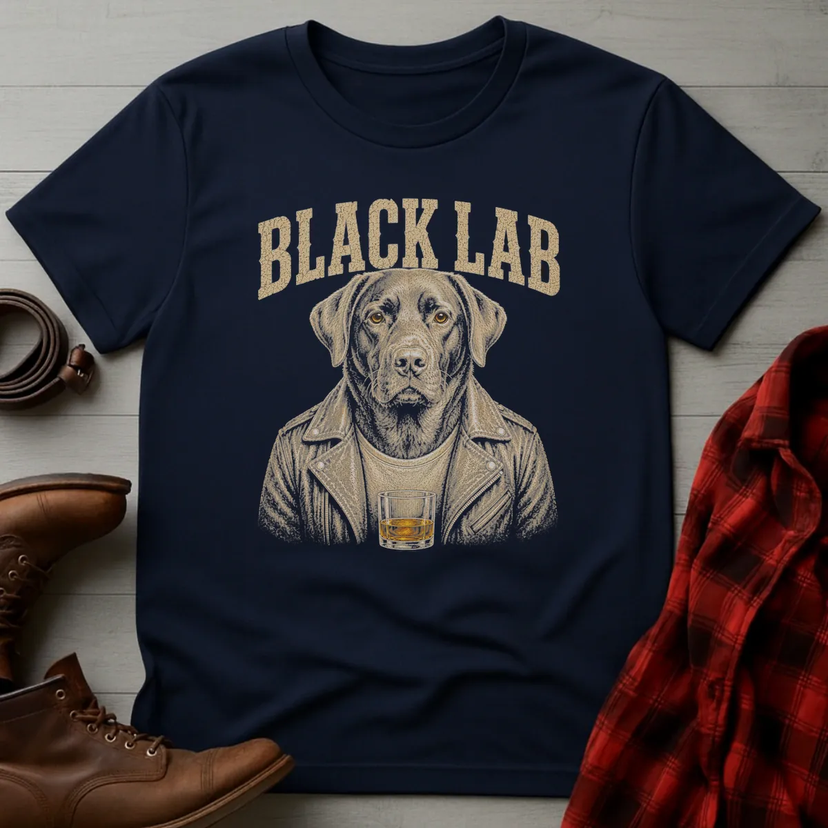 Whiskey Dog Black Lab Leather Jacket T-Shirt