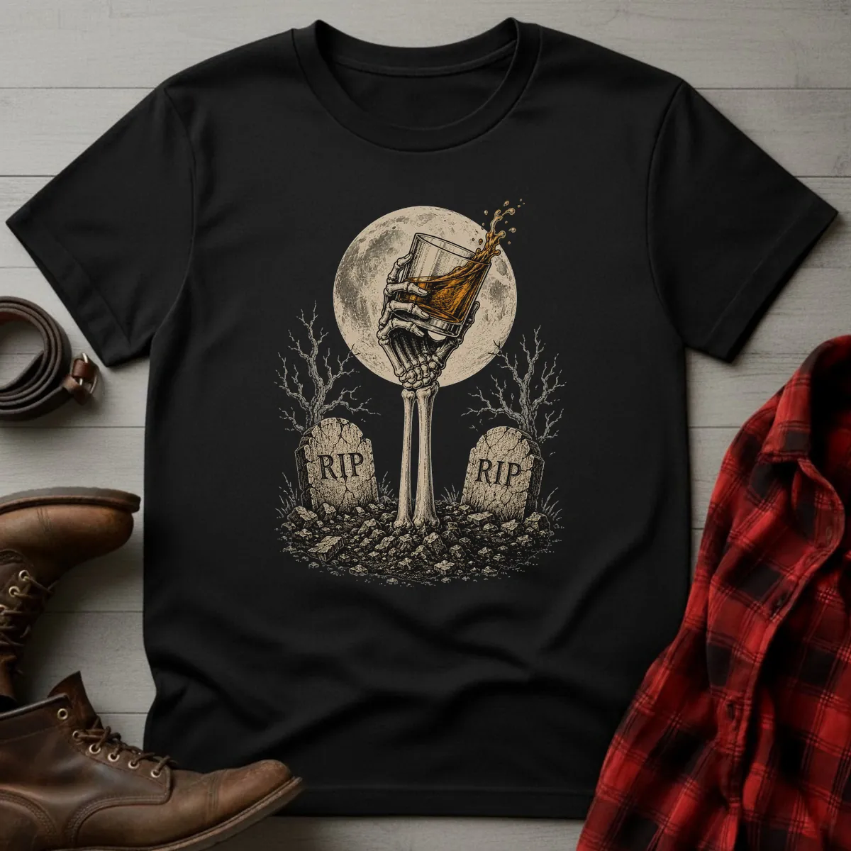 Skeleton Hand Graveyard Whiskey T-Shirt