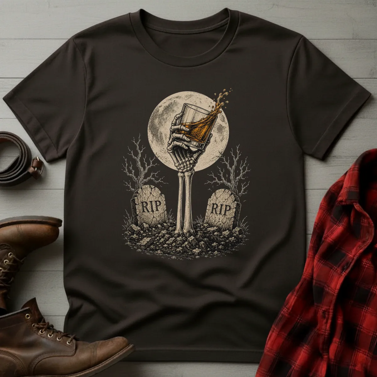 Skeleton Hand Graveyard Whiskey T-Shirt