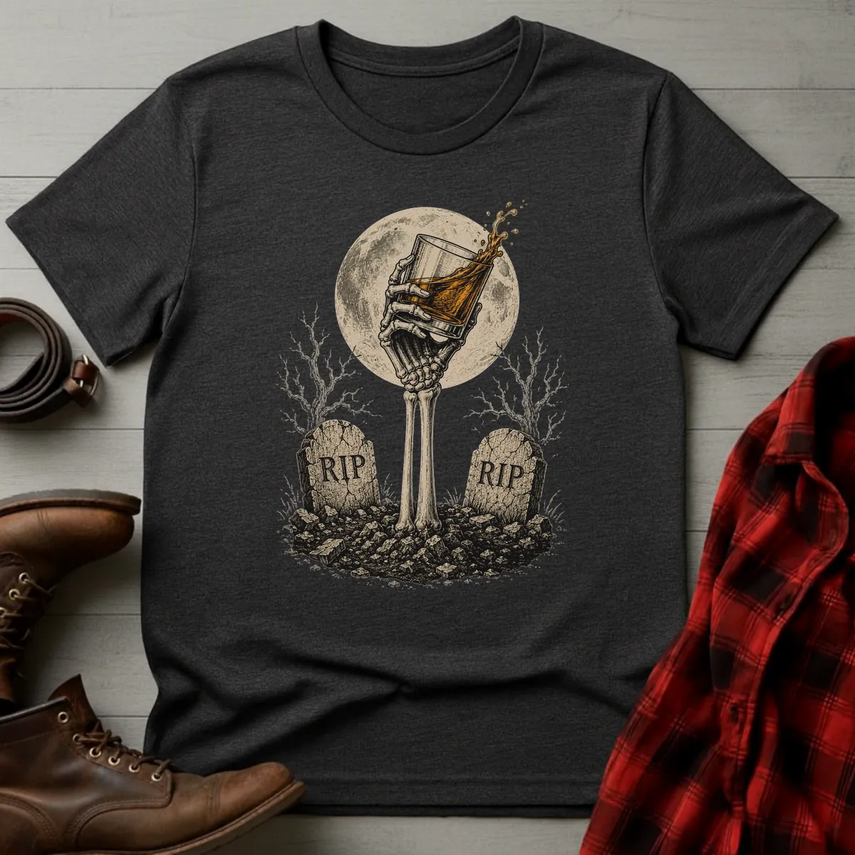 Skeleton Hand Graveyard Whiskey T-Shirt