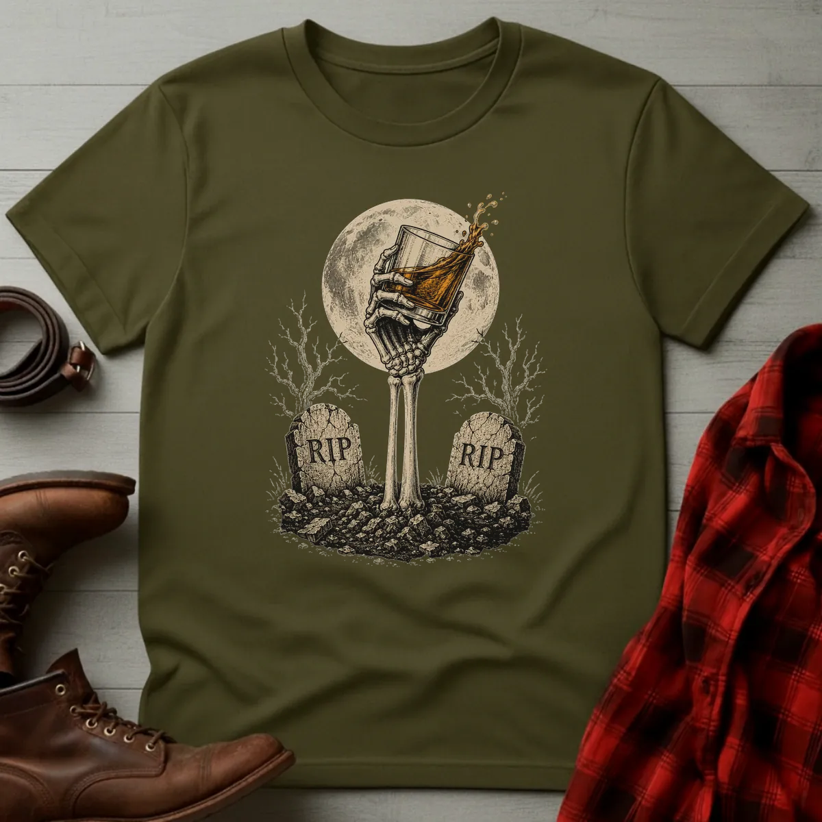 Skeleton Hand Graveyard Whiskey T-Shirt