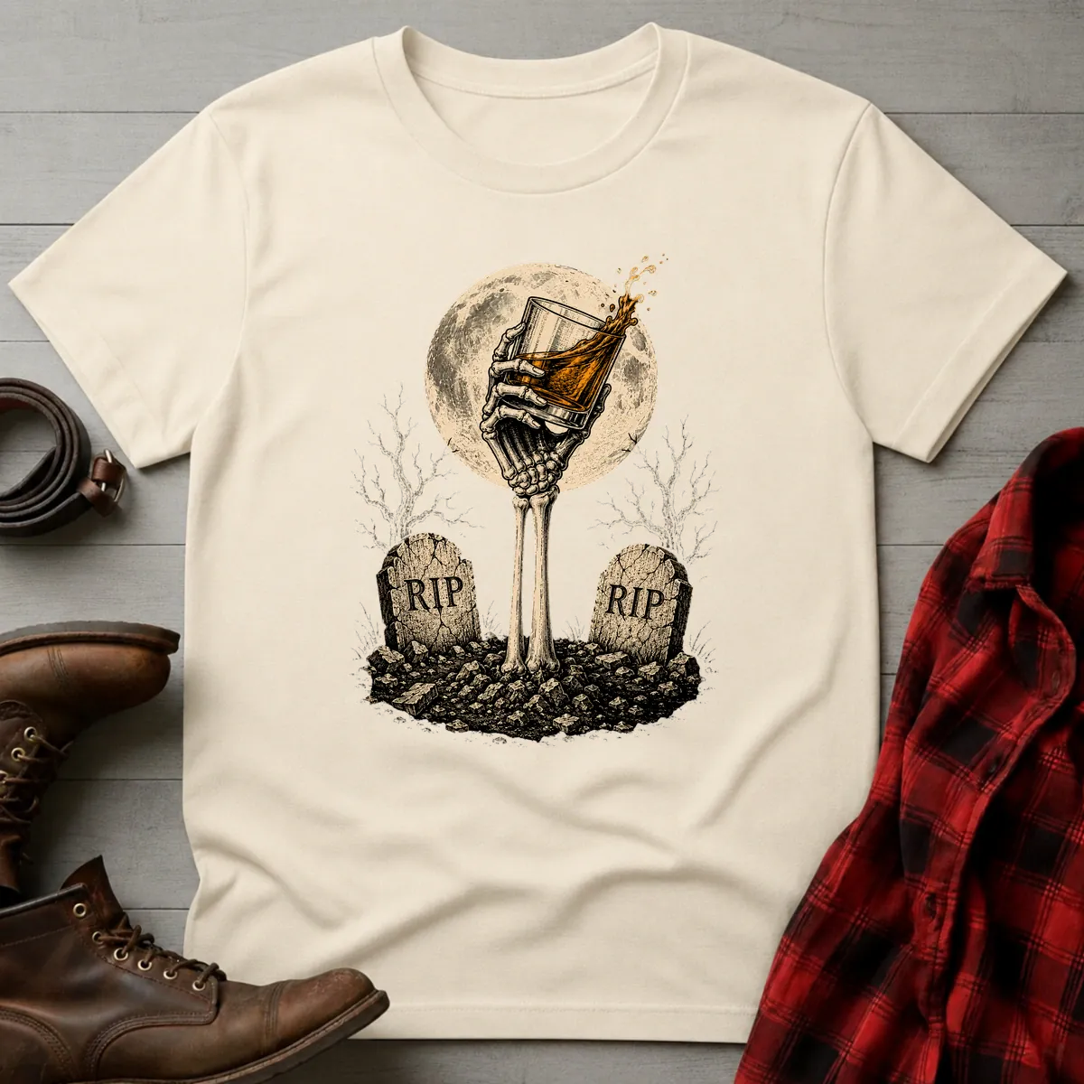Skeleton Hand Graveyard Whiskey T-Shirt