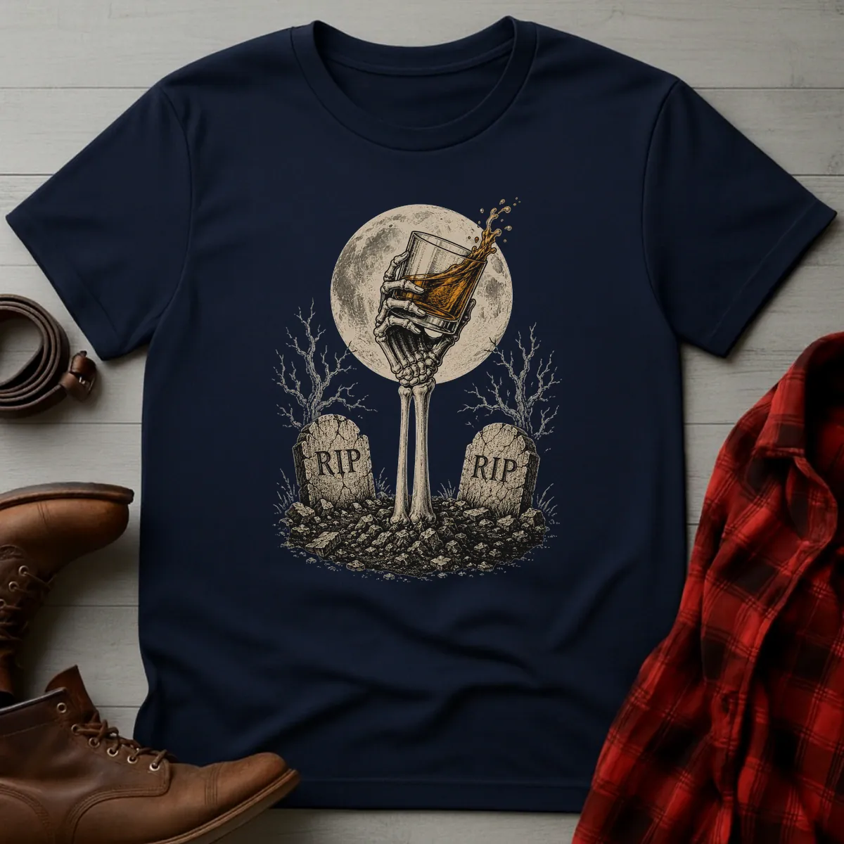 Skeleton Hand Graveyard Whiskey T-Shirt