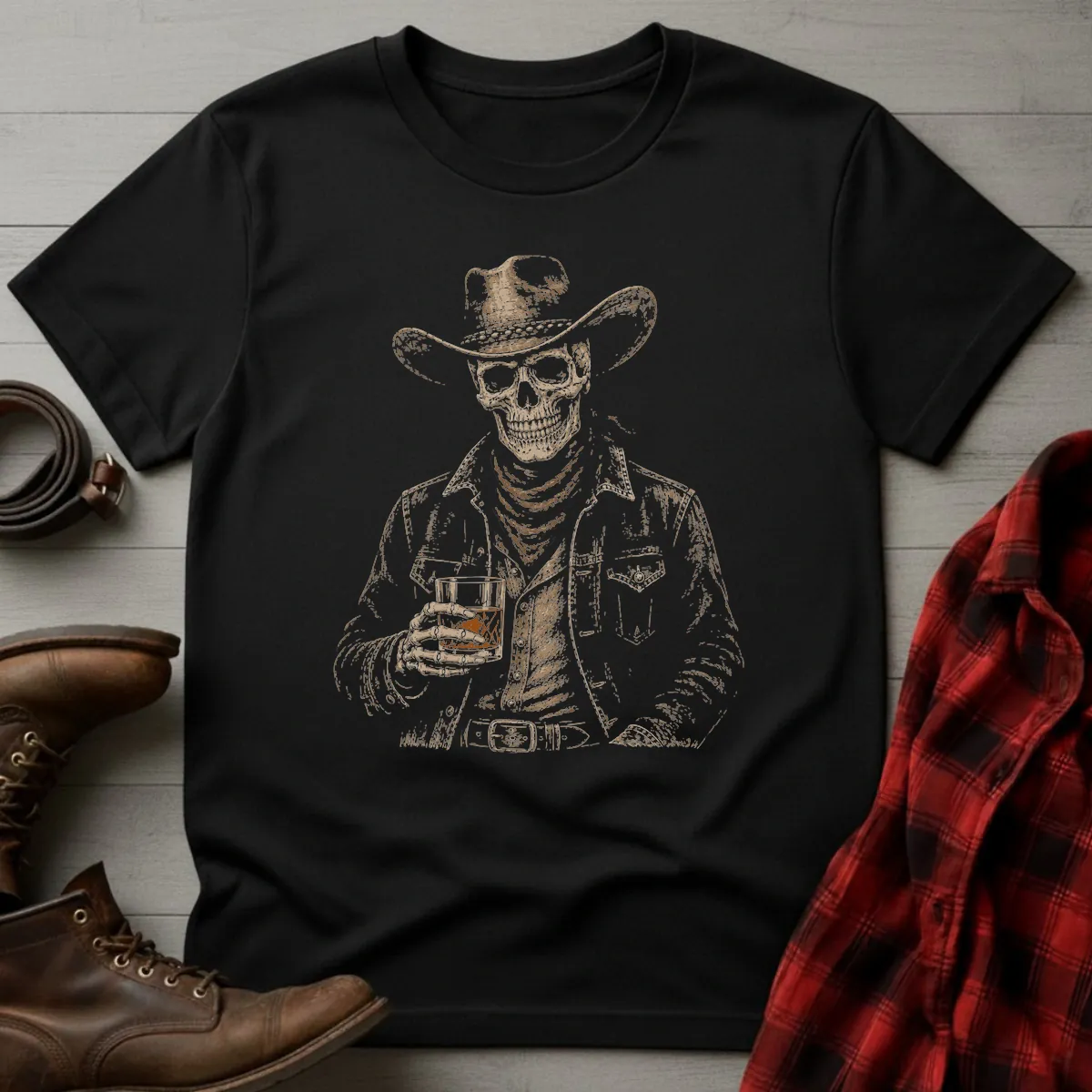 Skeleton Cowboy Whiskey Toast T-Shirt