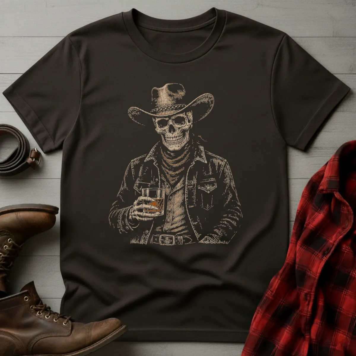 Skeleton Cowboy Whiskey Toast T-Shirt