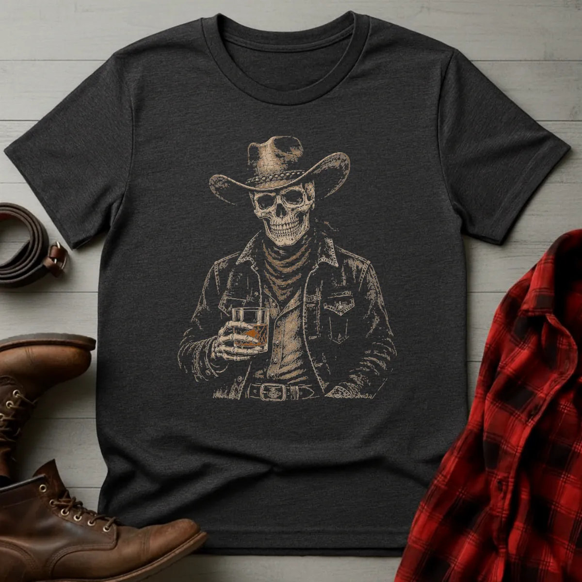 Skeleton Cowboy Whiskey Toast T-Shirt