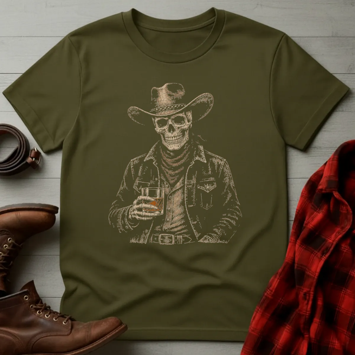 Skeleton Cowboy Whiskey Toast T-Shirt
