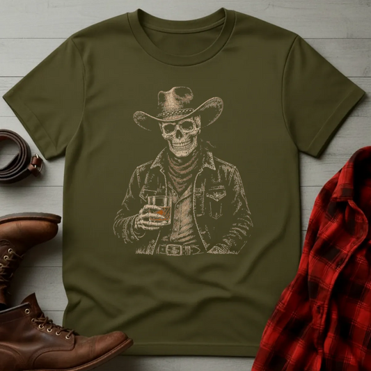 Skeleton Cowboy Whiskey Toast T-Shirt