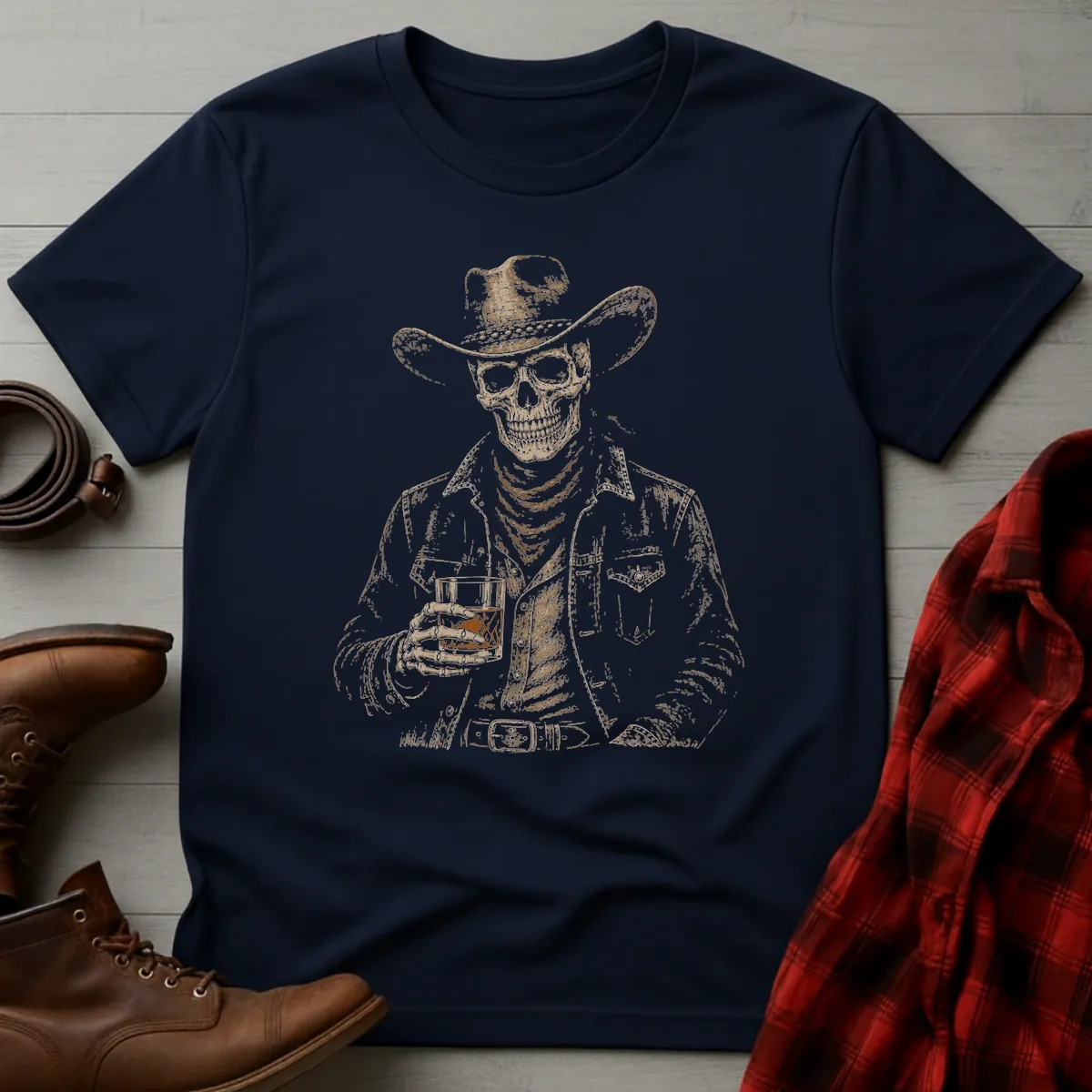 Skeleton Cowboy Whiskey Toast T-Shirt