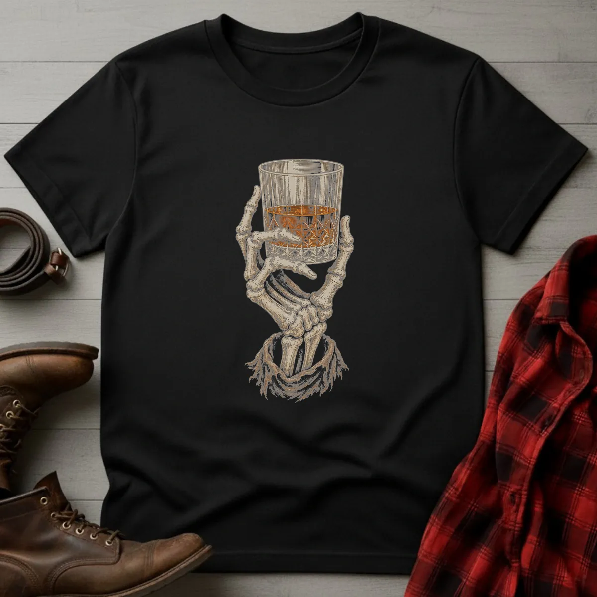 Skeleton Hand Whiskey Toast T-Shirt