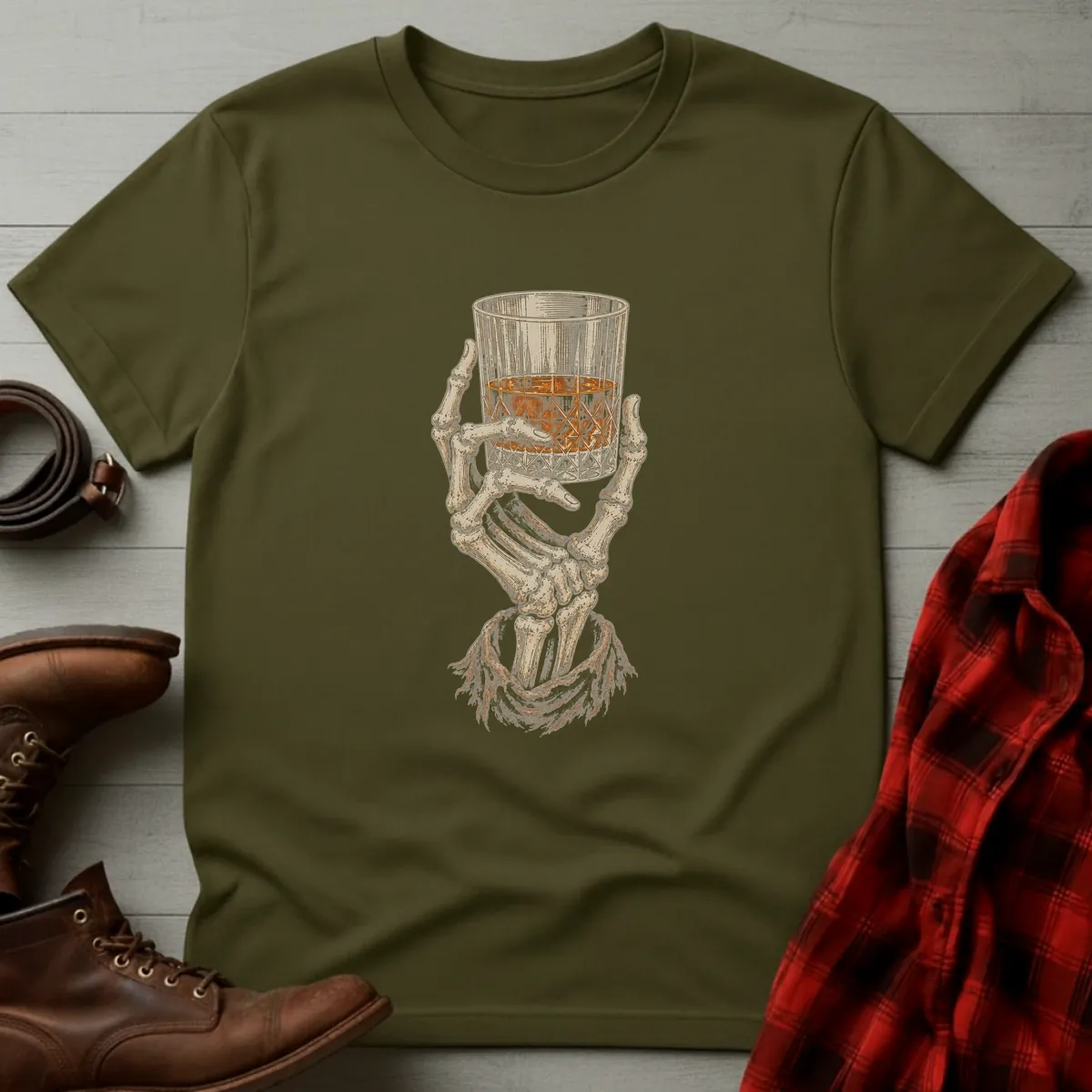 Skeleton Hand Whiskey Toast T-Shirt