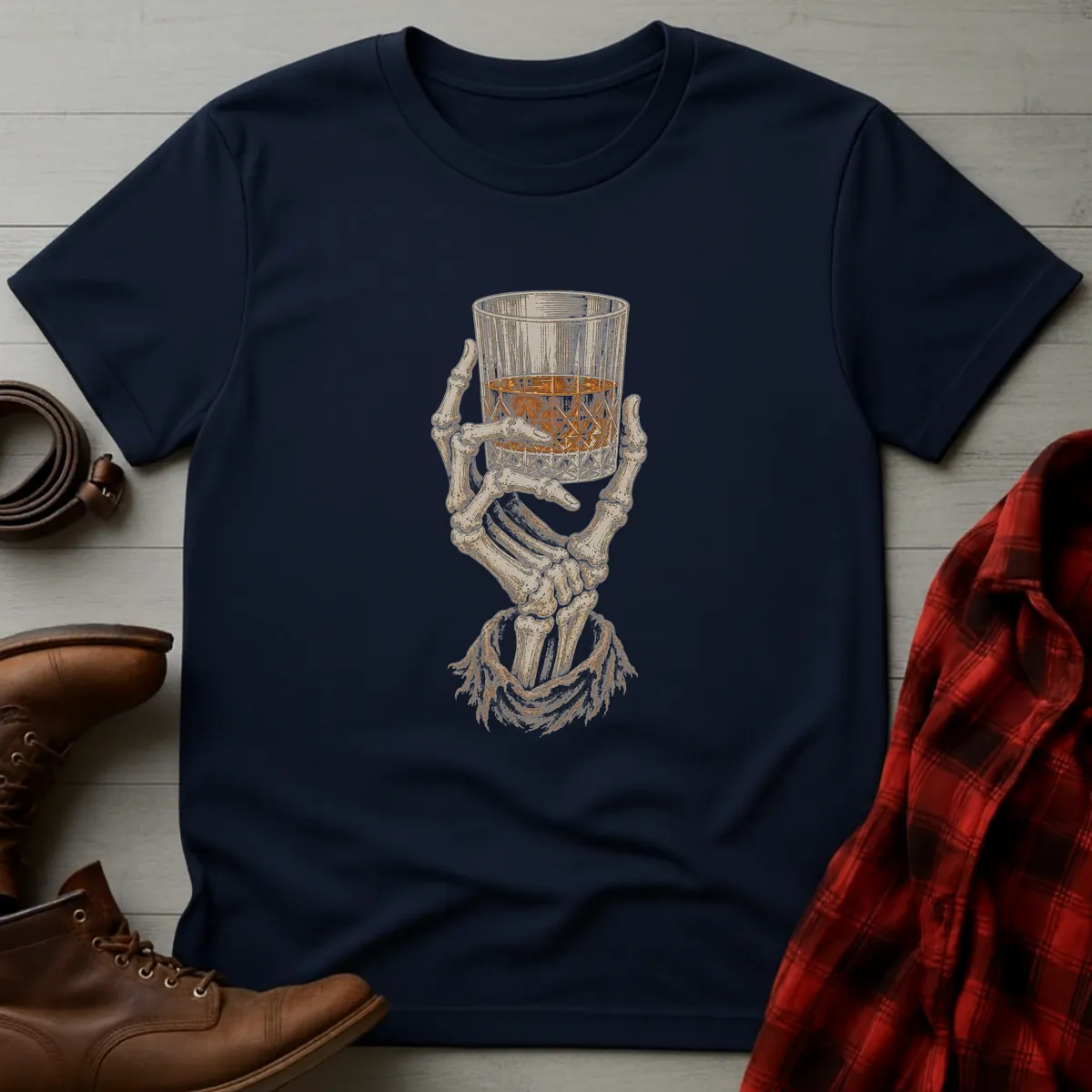 Skeleton Hand Whiskey Toast T-Shirt