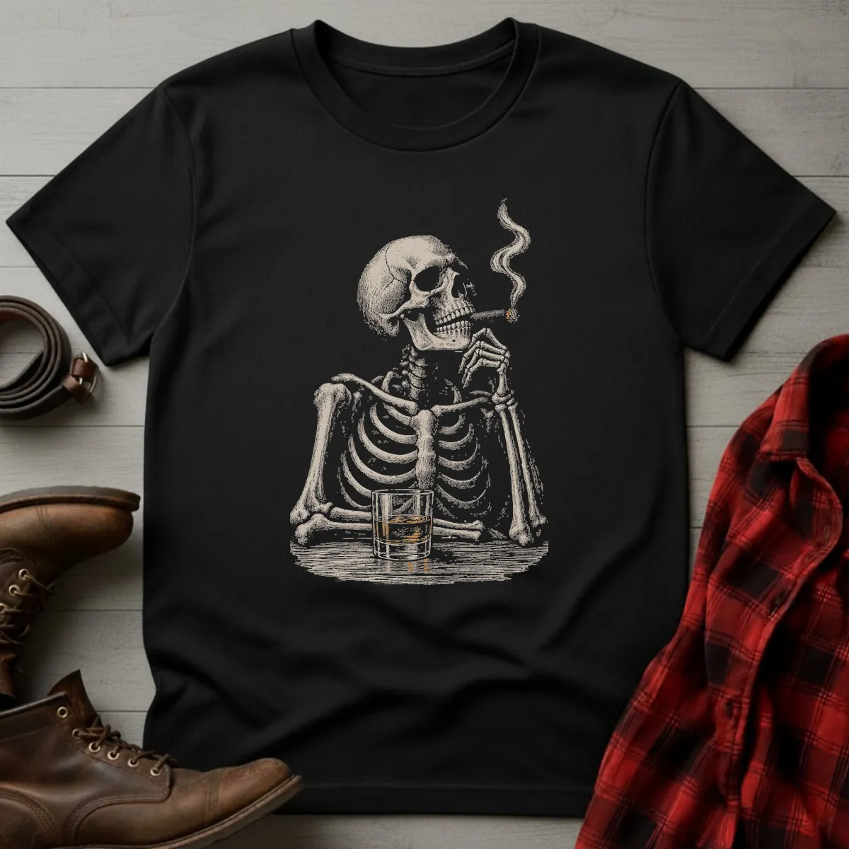 Skeleton Whiskey Cigar Break T-Shirt
