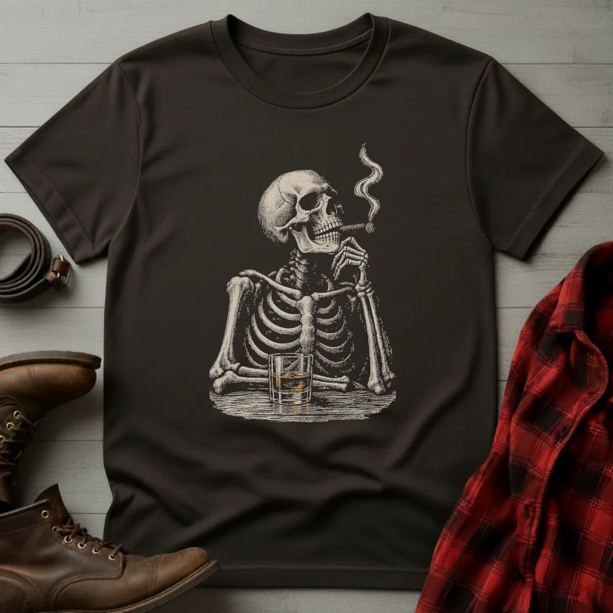 Skeleton Whiskey Cigar Break T-Shirt