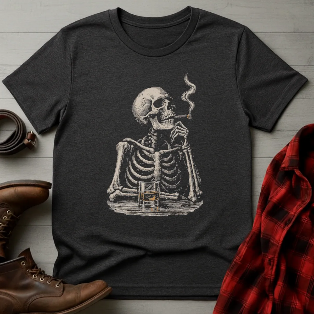 Skeleton Whiskey Cigar Break T-Shirt