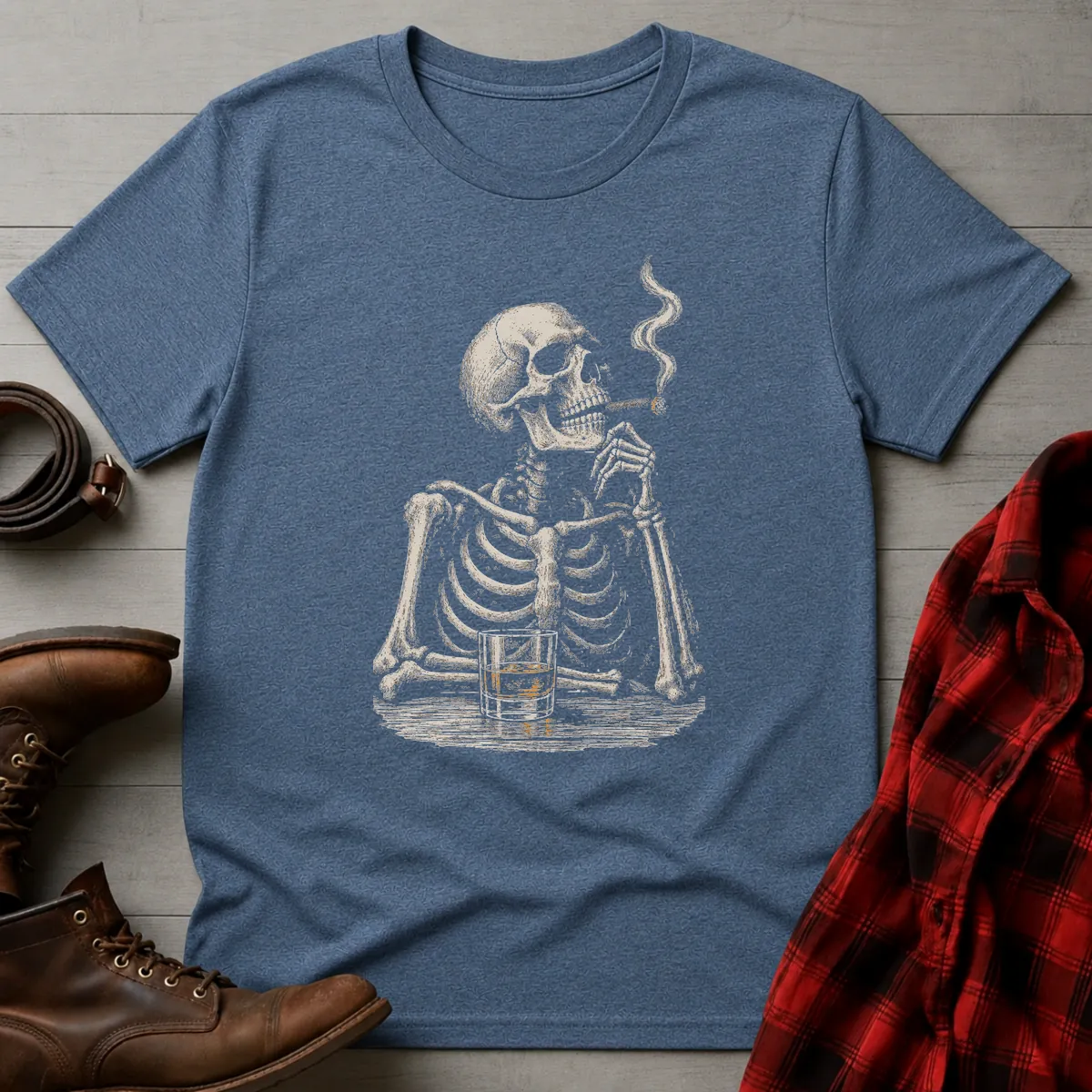 Skeleton Whiskey Cigar Break T-Shirt