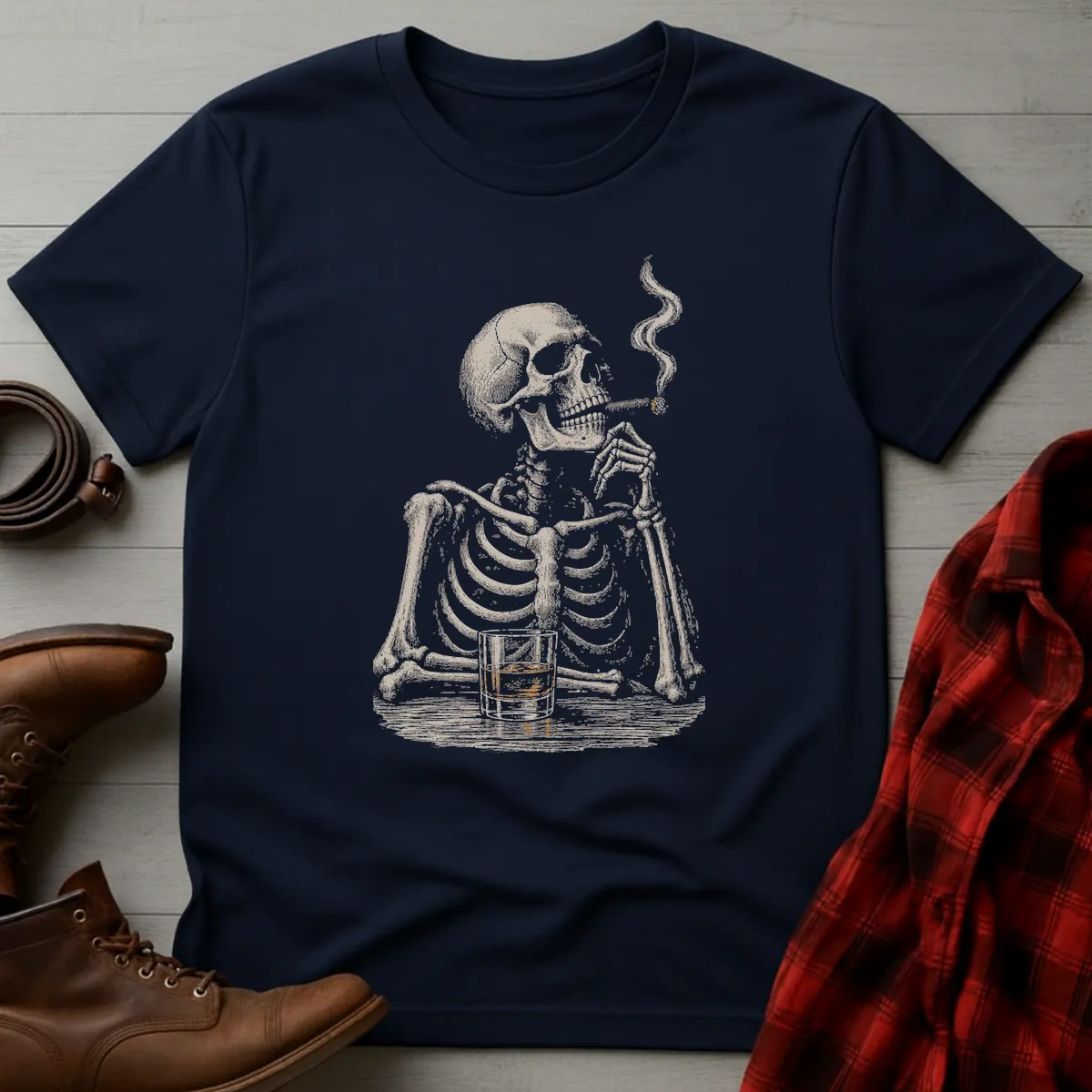 Skeleton Whiskey Cigar Break T-Shirt