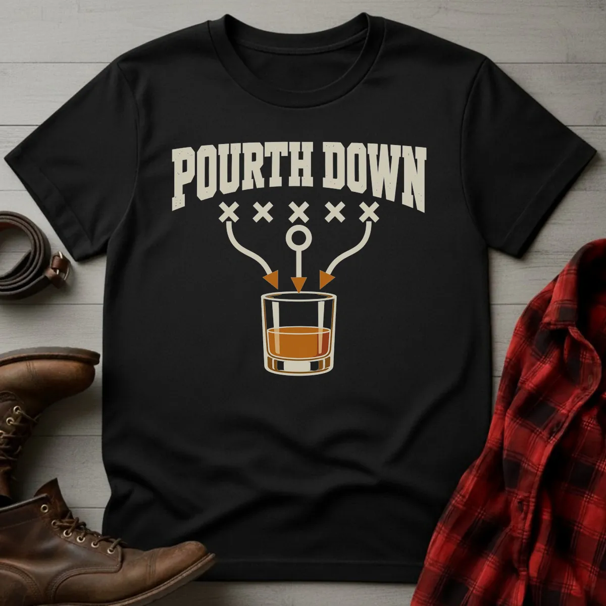 Pourth Down Playbook Bourbon Football T-Shirt