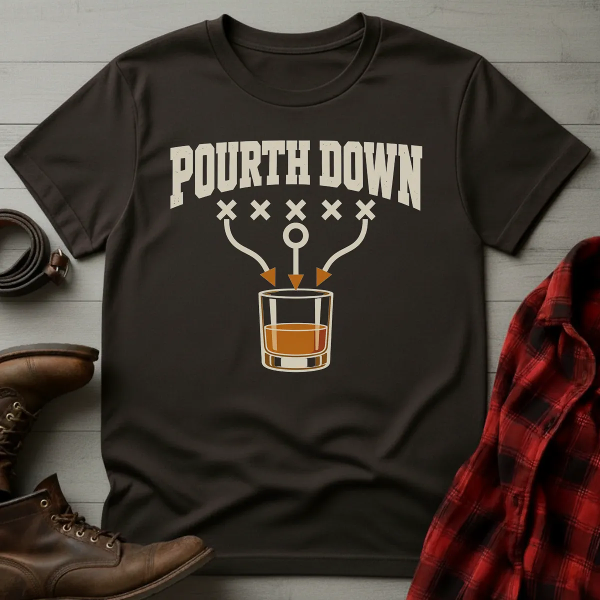 Pourth Down Playbook Bourbon Football T-Shirt