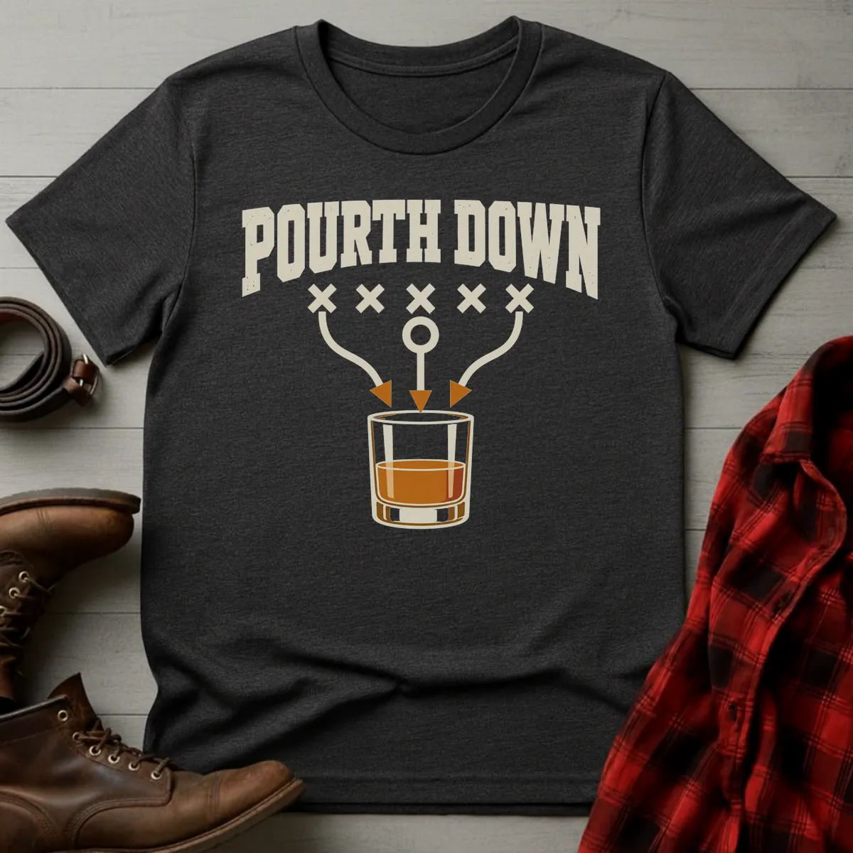 Pourth Down Playbook Bourbon Football T-Shirt