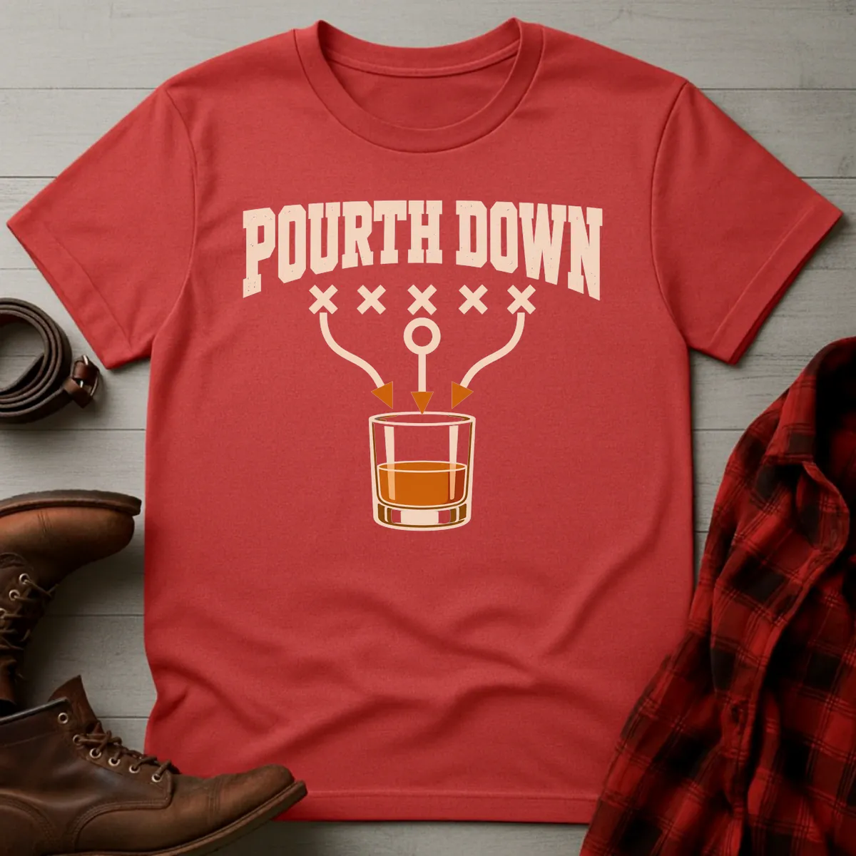 Pourth Down Playbook Bourbon Football T-Shirt