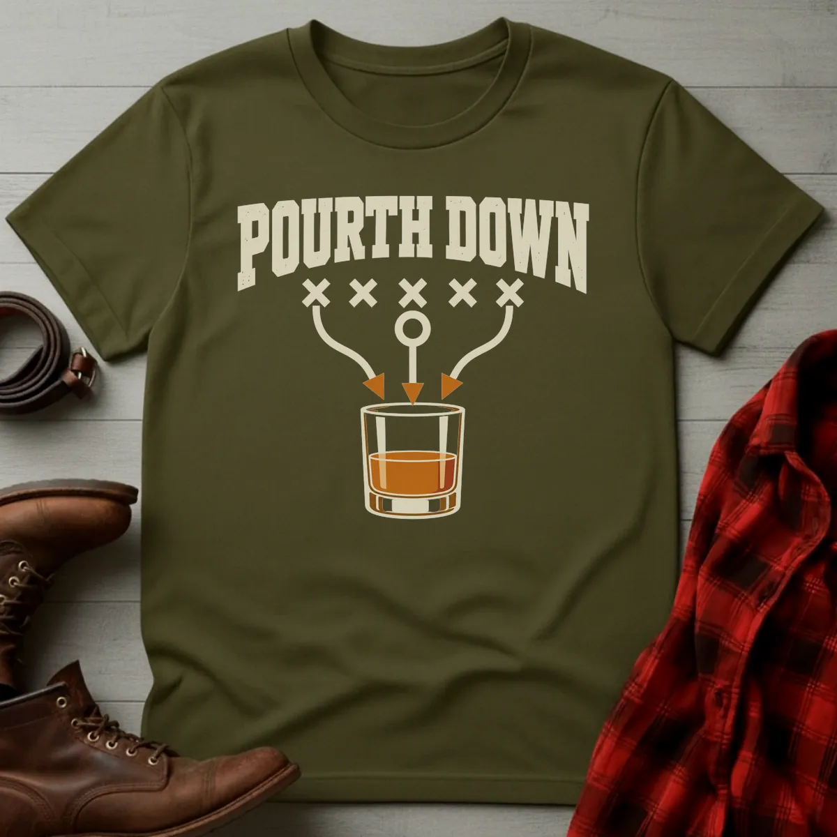 Pourth Down Playbook Bourbon Football T-Shirt