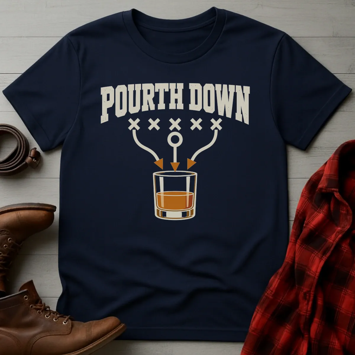 Pourth Down Playbook Bourbon Football T-Shirt