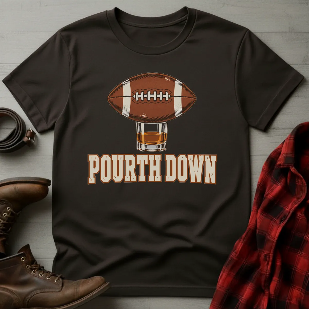 Pourth Down Football Whiskey T-Shirt