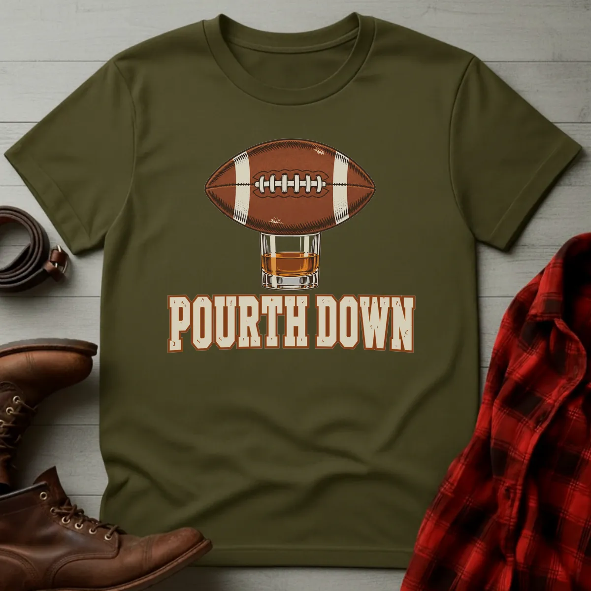 Pourth Down Football Whiskey T-Shirt