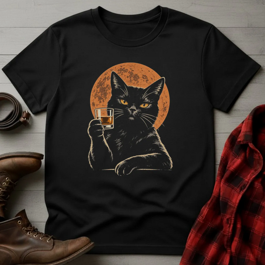 Whiskey Cat Full Moon Toast T-Shirt