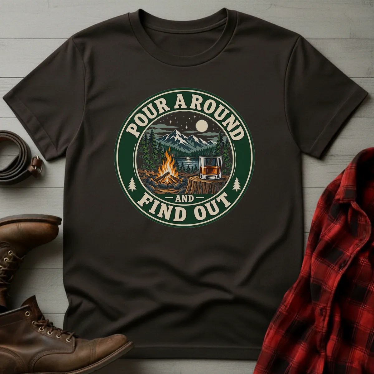Pour A Round Campfire Whiskey T-Shirt