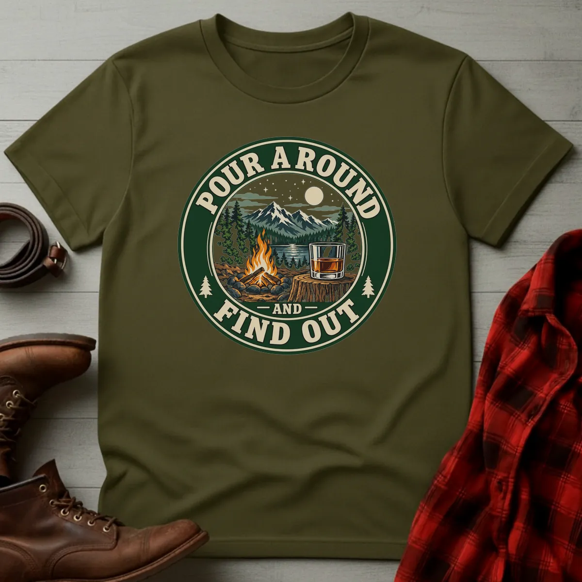 Pour A Round Campfire Whiskey T-Shirt